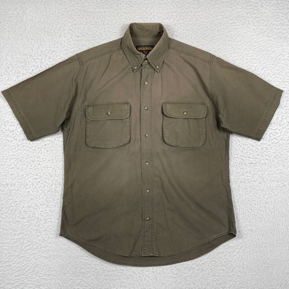 Woolrich Button Down Shirt Mens Medium Green Utility Gorpcore Work Vintage 90s